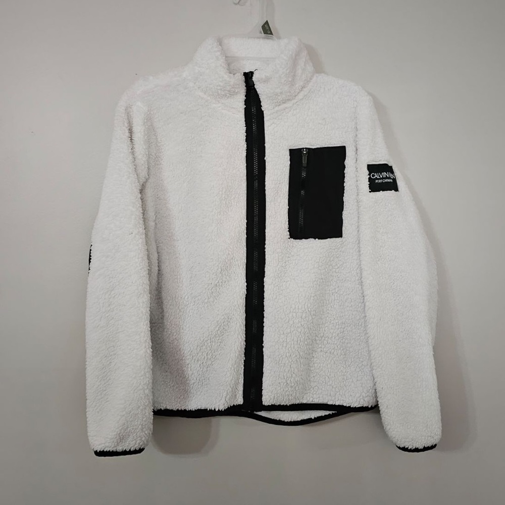 Calvin Klein Women’s Performance White Fleece Sherpa Full Zip Coat Jacket Size:L